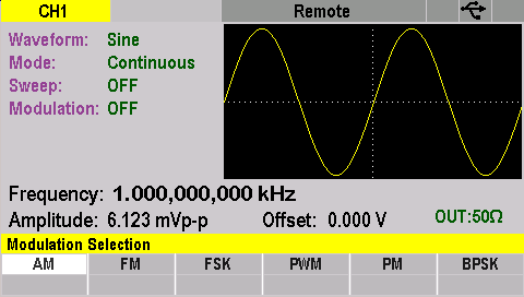 Modulation Menu Screen